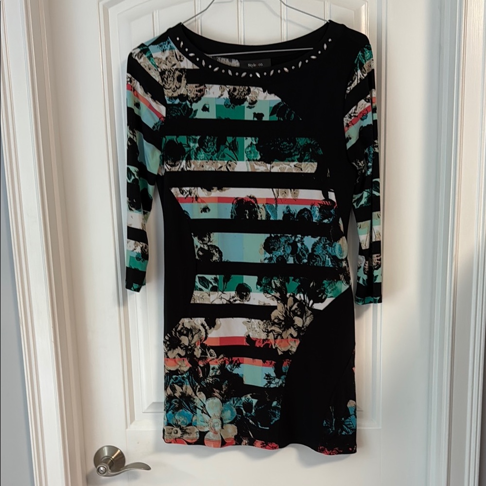 Floral Striped Black Dress/Tunic